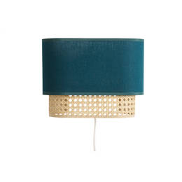 Applique murale en tissu bleu canard et cannage rotin naturel H20 cm TIWY