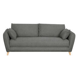 Canapé convertible scandinave 3 places en tissu gris anthracite et bois clair avec matelas 10 cm CREEP