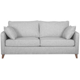 Canapé convertible scandinave 3 places en tissu gris clair et bois clair avec matelas 10 cm PAPEL