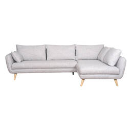 Canapé d'angle droit scandinave 5 places en tissu gris clair chiné et bois clair CREEP