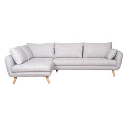 Canapé d'angle gauche scandinave 5 places en tissu gris clair chiné et bois clair CREEP