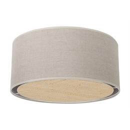 Plafonnier cylindrique en lin beige et rabane naturelle D40 cm TRAVES