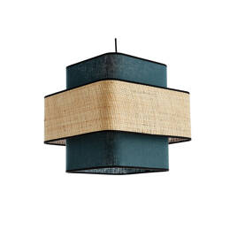 Suspension cube en lin bleu canard et rabane naturelle L35 cm TERA