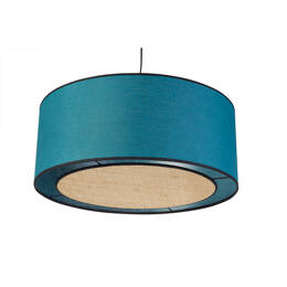 Suspension cylindrique en lin bleu paon et rabane naturelle D50 cm TRAVES