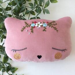 Coussin Chat Bohème rose