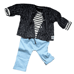 T-shirt bébé manches longues rayé crème et noir - Made in France