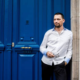 Chemise Mao homme Blanche + Col & Poignets Napolitain amovibles Bleu Clair