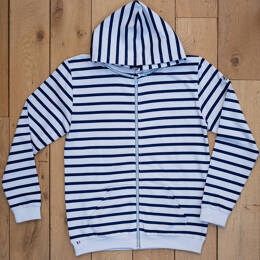 Sweat Capuche Zippé "OCEAN" mixte (rayé Blanc/Bleu Marine)
