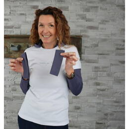T-Shirt Femme Gris Clair & Capuche - Manches Longues- Bracelets Gris Foncé