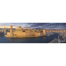 Tableau sur toile 30x97 cm - Tableau panorama vieux port de Marseille - Impression sur toile murale décorative avec châssis en Bois - Fabriqué en Fran
