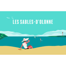 Tableau sur toile 45x65 cm - Tableau Illustration détente sable-d'Olonne - Impression sur toile murale décorative avec châssis en Bois - Fabriqué en F