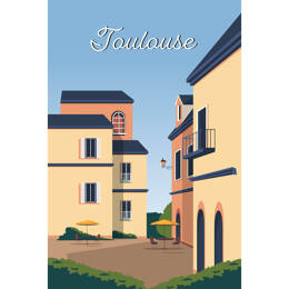 Tableau sur toile 45x65 cm - Tableau illustration maisons à Toulouse - Impression sur toile murale décorative avec châssis en Bois - Fabriqué en Franc