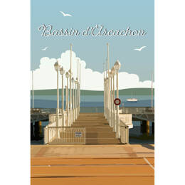 Tableau sur toile 30x45 cm - Tableau illustration bassin d'Arcachon - Impression sur toile murale décorative avec châssis en Bois - Fabriqué en France