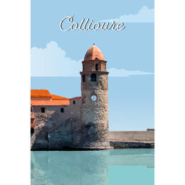 Tableau sur toile 30x45 cm - Tableau illustration clocher de Collioure - Impression sur toile murale décorative avec châssis en Bois - Fabriqué en Fra