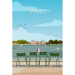 Tableau sur toile 45x65 cm - Tableau illustration jardin du Luxembourg Paris - Impression sur toile murale décorative avec châssis en Bois - Fabriqué