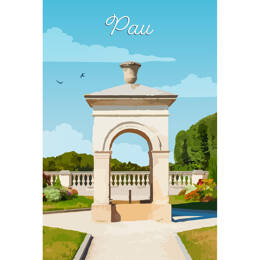 Tableau sur toile 30x45 cm - Tableau illustration jardin Pau - Impression sur toile murale décorative avec châssis en Bois - Fabriqué en France - Cean