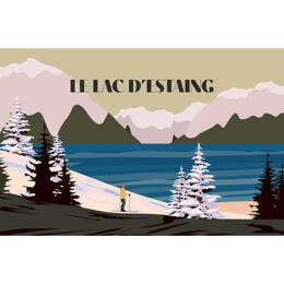 Tableau sur toile 30x45 cm - Tableau illustration Lac Estaing - Impression sur toile murale décorative avec châssis en Bois - Fabriqué en France - Cea