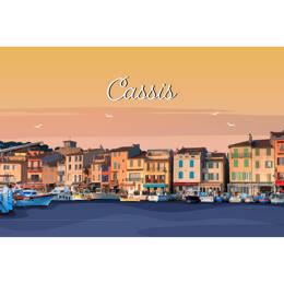 Tableau sur toile 30x45 cm - Tableau illustration port de Cassis - Impression sur toile murale décorative avec châssis en Bois - Fabriqué en France -