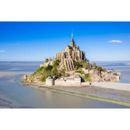 Tableau sur toile 45x65 cm - Tableau sur toile Ciel bleu Mont St-Michel  - Impression sur toile murale décorative avec châssis en Bois - Fabriqué en F