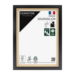 Cadre Photo Actual Noir 20x30 cm/A4 en résine recyclée - Cadre avec Verre Acrylique pour Photo, Affiche et Poster - Fabriqué en France - Ceanothe