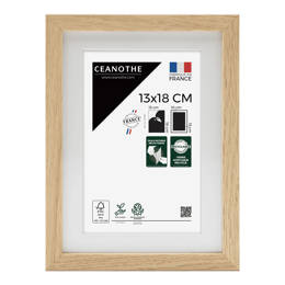 Cadre Photo Alba 13x18 cm  en bois de chêne FSC – Cadre photo avec Verre Acrylique recyclé et Passe-partout intégré - Fabriqué en France - Ceanothe