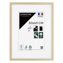 Cadre Photo Alba 30x40 cm  en bois de chêne FSC – Cadre photo avec Verre Acrylique recyclé et Passe-partout intégré - Fabriqué en France - Ceanothe
