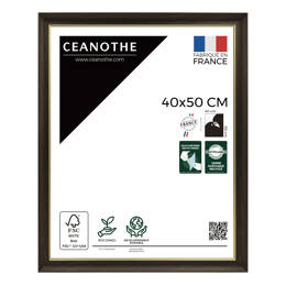 Cadre photo Luna ébène doré 40x50 cm et 40x50 cm - Pour photo et poster A3 - Verre acrylique - Fabriqué en France - Ceanothe