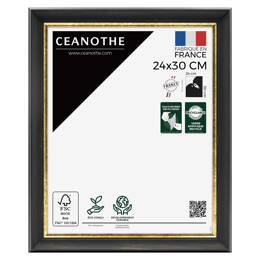 Cadre photo Pandore noir doré 24x30 cm et 24x30 cm - Pour photo et poster A4 - Verre acrylique - Fabriqué en France - Ceanothe