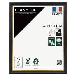 Cadre photo Pandore noir doré 40x50 cm et 40x50 cm - Pour photo et poster A3 - Verre acrylique - Fabriqué en France - Ceanothe