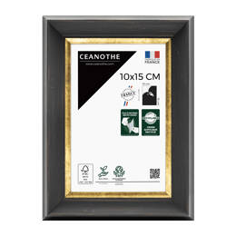 Cadre photo Pandore noir doré 10x15 cm et 10x15 cm - Pour photo et poster A6 et Carte Postale  - Verre acrylique - Fabriqué en France - Ceanothe