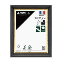 Cadre photo Pandore noir doré 18x24 cm et 18x24 cm - Pour photo et poster A5 - Verre acrylique - Fabriqué en France - Ceanothe