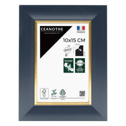 Cadre photo Hades bleu doré 10x15 cm, en bois massif et à la finition dorée - fabriqué en France