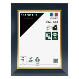 Cadre photo Hades bleu doré 18x24 cm, en bois massif et à la finition dorée - fabriqué en France
