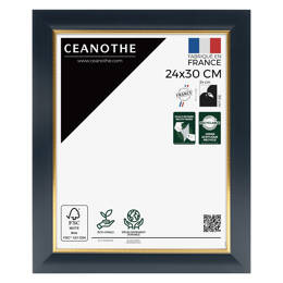 Cadre photo Hades bleu doré 24x30 cm, en bois massif et à la finition dorée - fabriqué en France