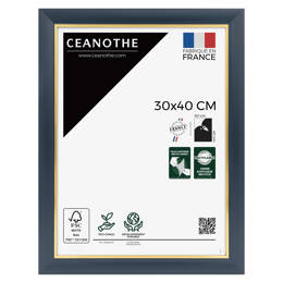 Cadre photo Hades bleu doré 30x40 cm, en bois massif et à la finition dorée - fabriqué en France