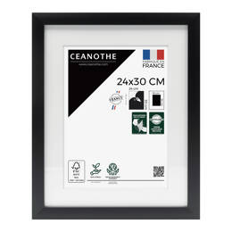 Cadre Photo Milan effet caisse Noir 24x30 cm en bois FSC – Cadre photo avec Verre Acrylique et Passe-partout intégré - Fabriqué en France - Ceanothe