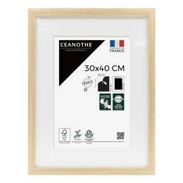 Cadre Photo Milan effet caisse Bois Naturel 30x40 cm en bois FSC – Cadre photo avec Verre Acrylique et Passe-partout intégré - Fabriqué en France - Ce