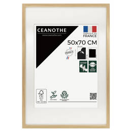 Cadre Photo Milan effet caisse Bois Naturel 50x70 cm en bois FSC – Cadre photo avec Verre Acrylique et Passe-partout intégré - Fabriqué en France - Ce