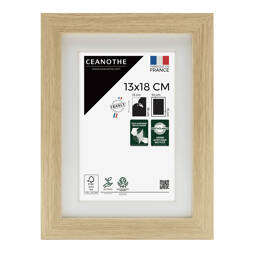 Cadre Photo Milan effet caisse Bois Naturel 13x18 cm en bois FSC – Cadre photo avec Verre Acrylique et Passe-partout intégré - Fabriqué en France - Ce