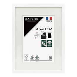 Cadre Photo Milan effet caisse Blanc 30x40 cm en bois FSC – Cadre photo avec Verre Acrylique et Passe-partout intégré - Fabriqué en France - Ceanothe