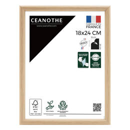 Cadre Photo  Bois Clair Naturel 18x24 cm pour exposition – Cadre avec Verre Acrylique pour Photo, Affiche ou Poster à exposer - Fabriqué en France - Ceanothe