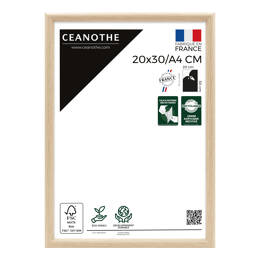 Cadre Photo  Bois Clair Naturel 20x30 cm/A4 pour exposition – Cadre avec Verre Acrylique pour Photo, Affiche ou Poster à exposer - Fabriqué en France - Ceanothe