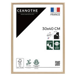 Cadre Photo  Bois Clair Naturel 30x40 cm pour exposition – Cadre avec Verre Acrylique pour Photo, Affiche ou Poster à exposer - Fabriqué en France - Ceanothe