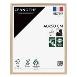 Cadre Photo  Bois Clair Naturel 40x50 cm pour exposition – Cadre avec Verre Acrylique pour Photo, Affiche ou Poster à exposer - Fabriqué en France - Ceanothe