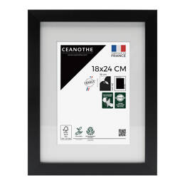 Cadre Photo Milan effet caisse Noir 18x24 cm en bois FSC – Cadre photo avec Verre Acrylique et Passe-partout intégré - Fabriqué en France - Ceanothe