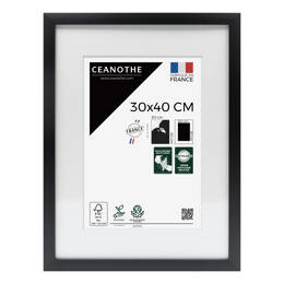 Cadre Photo Milan effet caisse Noir 30x40 cm en bois FSC – Cadre photo avec Verre Acrylique et Passe-partout intégré - Fabriqué en France - Ceanothe