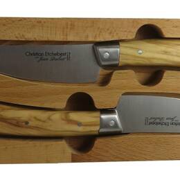 Coffret duo couteaux Christian Etchebest, manches en bois d'olivier par Jean Dubost