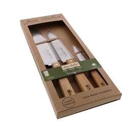 Coffret 3 couteaux de cuisine Jean Dubost gamme tradition GM manches chene certifie PEFC